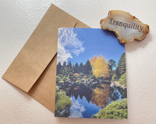 Reflections Japanese Gardens Original Nature Photography Single Greeting Card with Kraft Envelope.